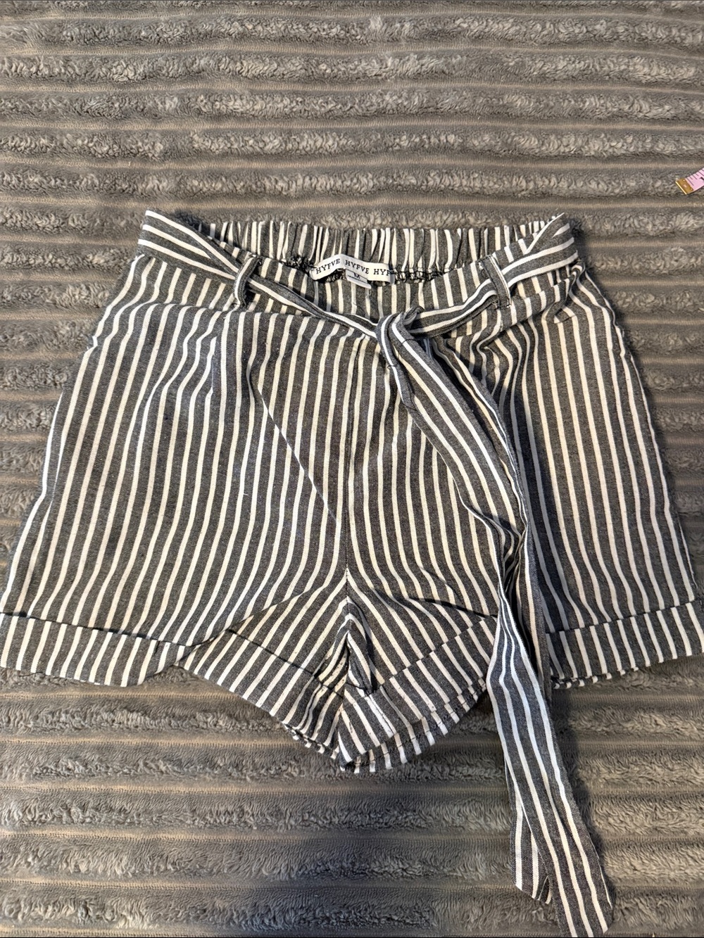 HYFVE Striped Tie-Waist High Waist Shorts — Gray & White
